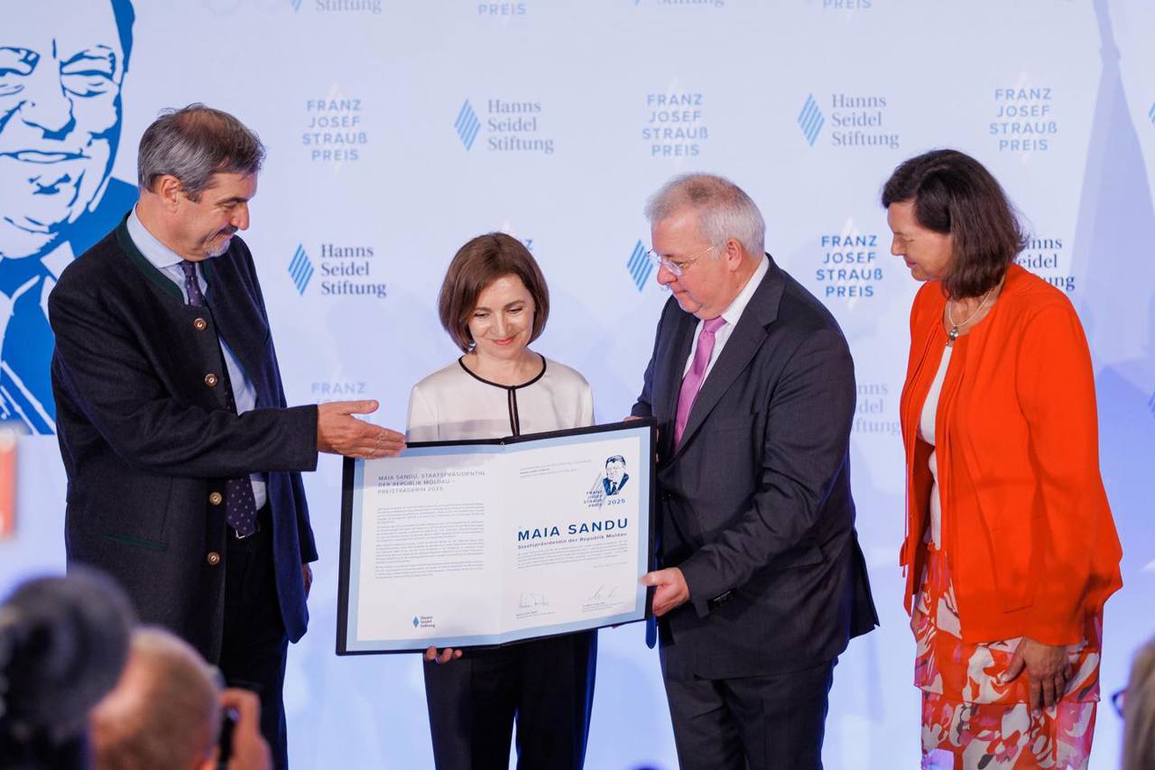 Maia Sandu receives Franz Josef Strauss Award: “It’s recognition of all Moldovans’ efforts”