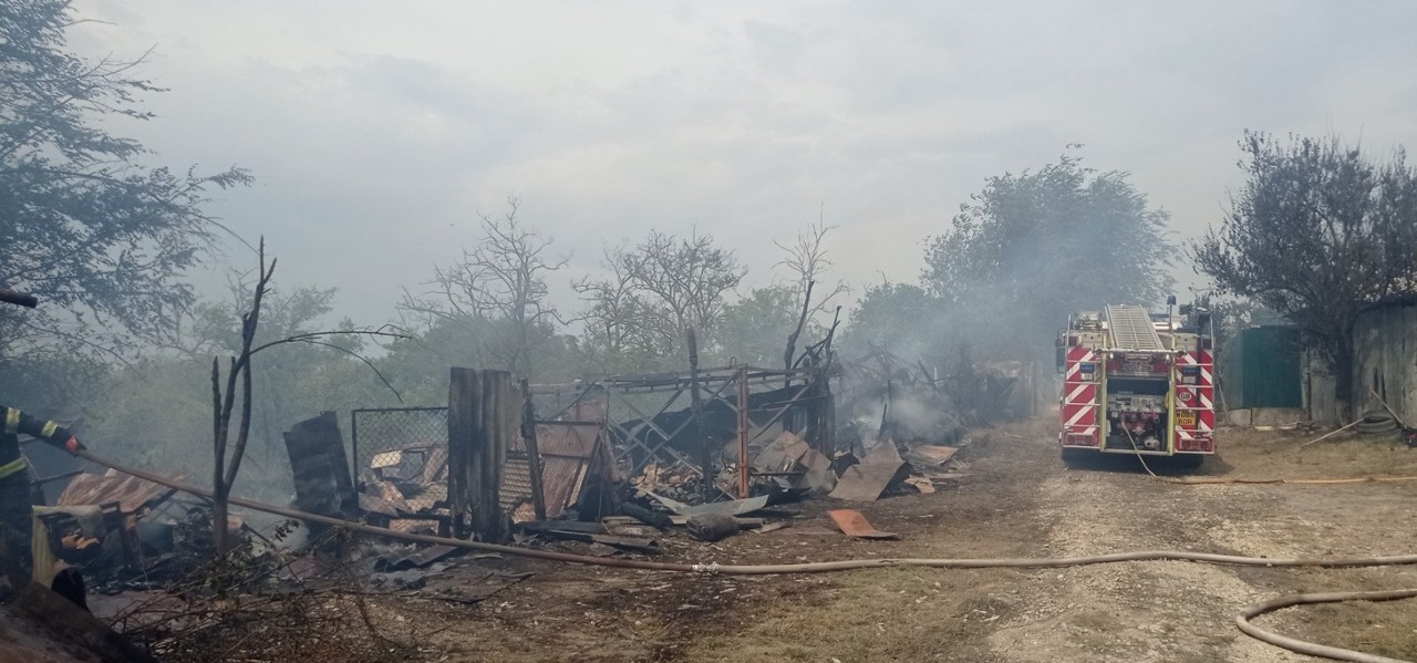 Incendiu de proporții la Cantemir: flăcările au mistuit construcții auxiliare, garaje și câteva hectare de vegetație uscată