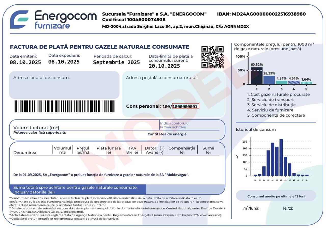 Consumatorii Energocom vor primi cu întârziere facturile la gaze