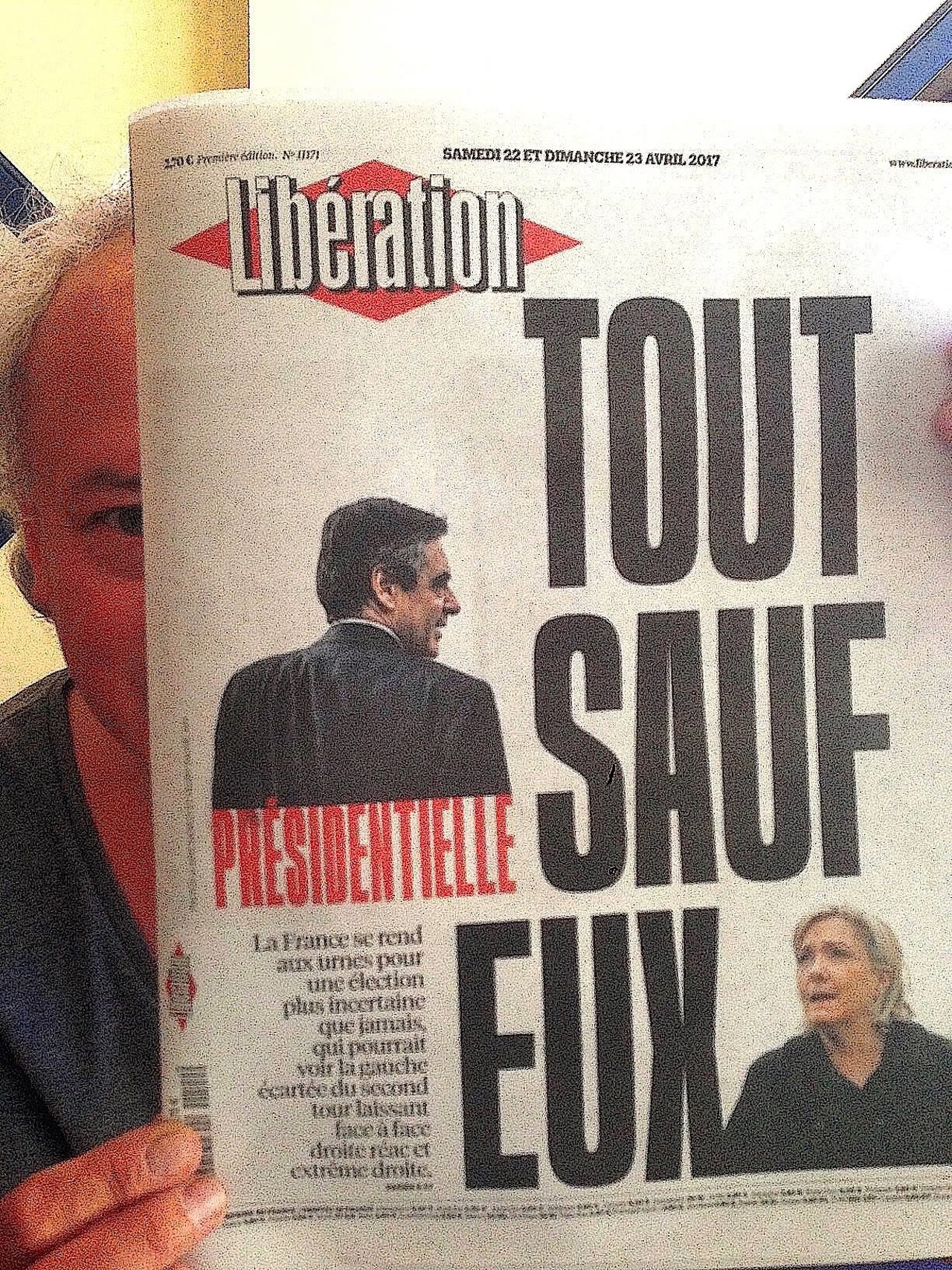 Când jurnalismul dă sfaturi de vot. Prima pagină din Libération din 22 aprilie 2017