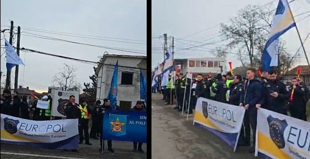 Peste o sută de polițiști de frontieră români au protestat la vama Sculeni de la frontiera cu R. Moldova