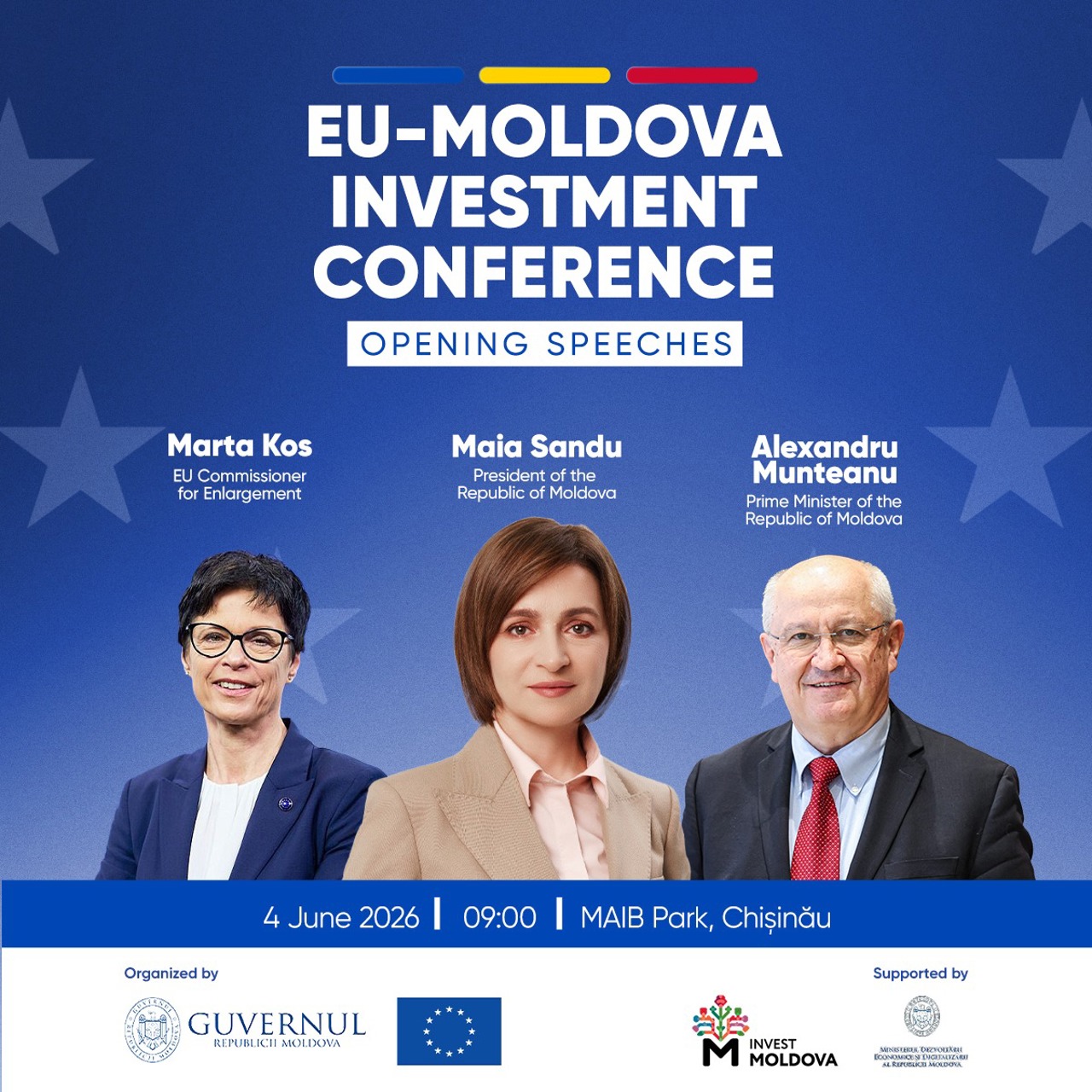 Maia Sandu și oficiali europeni vor deschide EU-Moldova Investment Conference pe 4 iunie