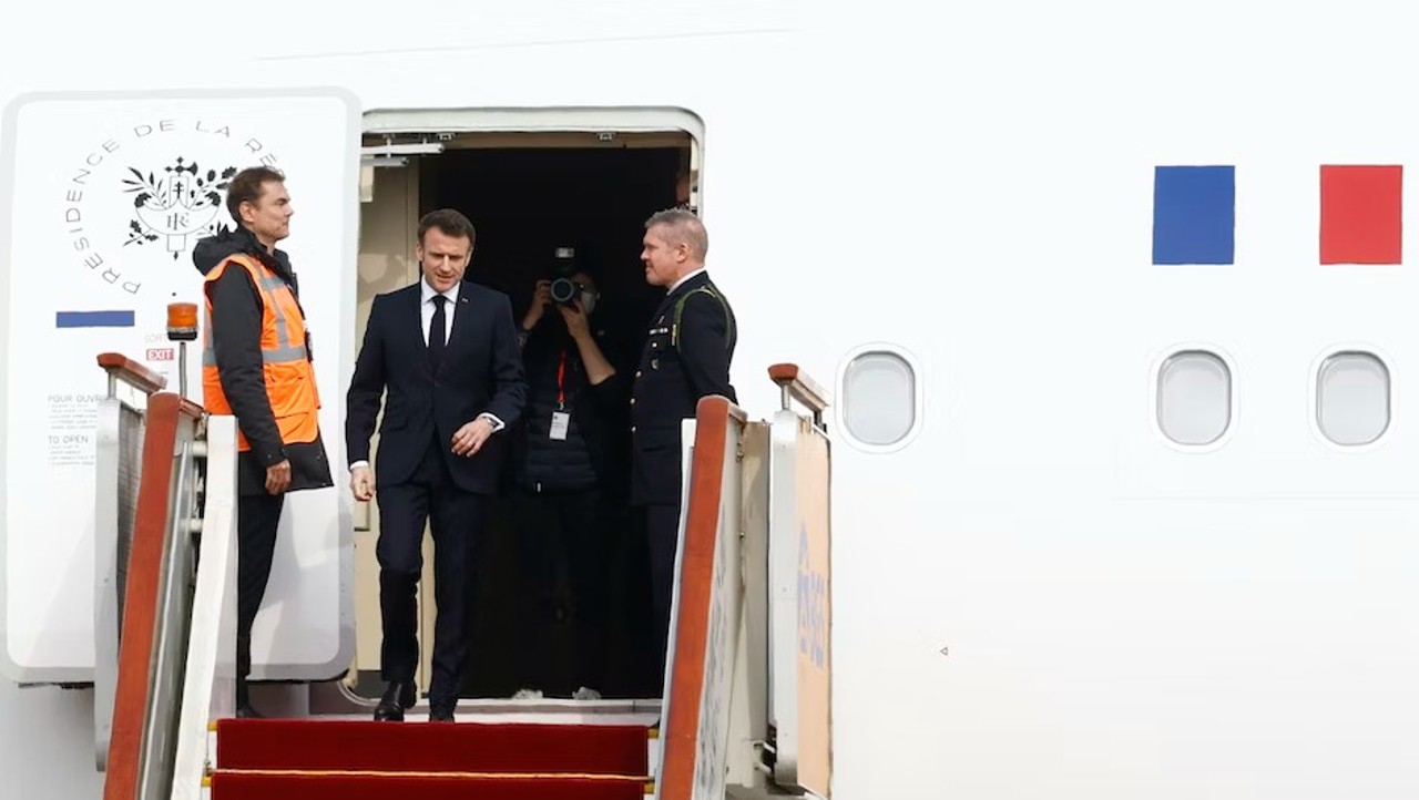 The French president is in Romania for a few hours