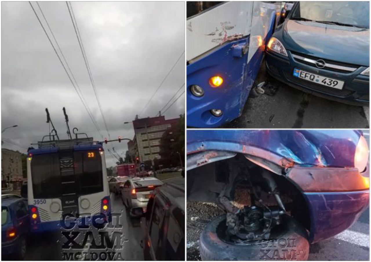 Цепная авария в столице: в секторе Рышкановка столкнулись три автомобиля и троллейбус