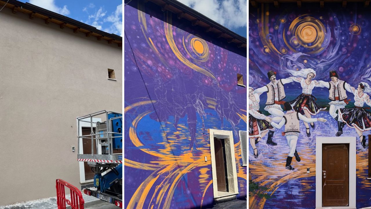 „Când lumea obosește, noi dansăm”: Șase dansatori și o horă moldovenească. Pictura lui Radu Dumbravă, admirată în orașul italian ce aspiră la UNESCO