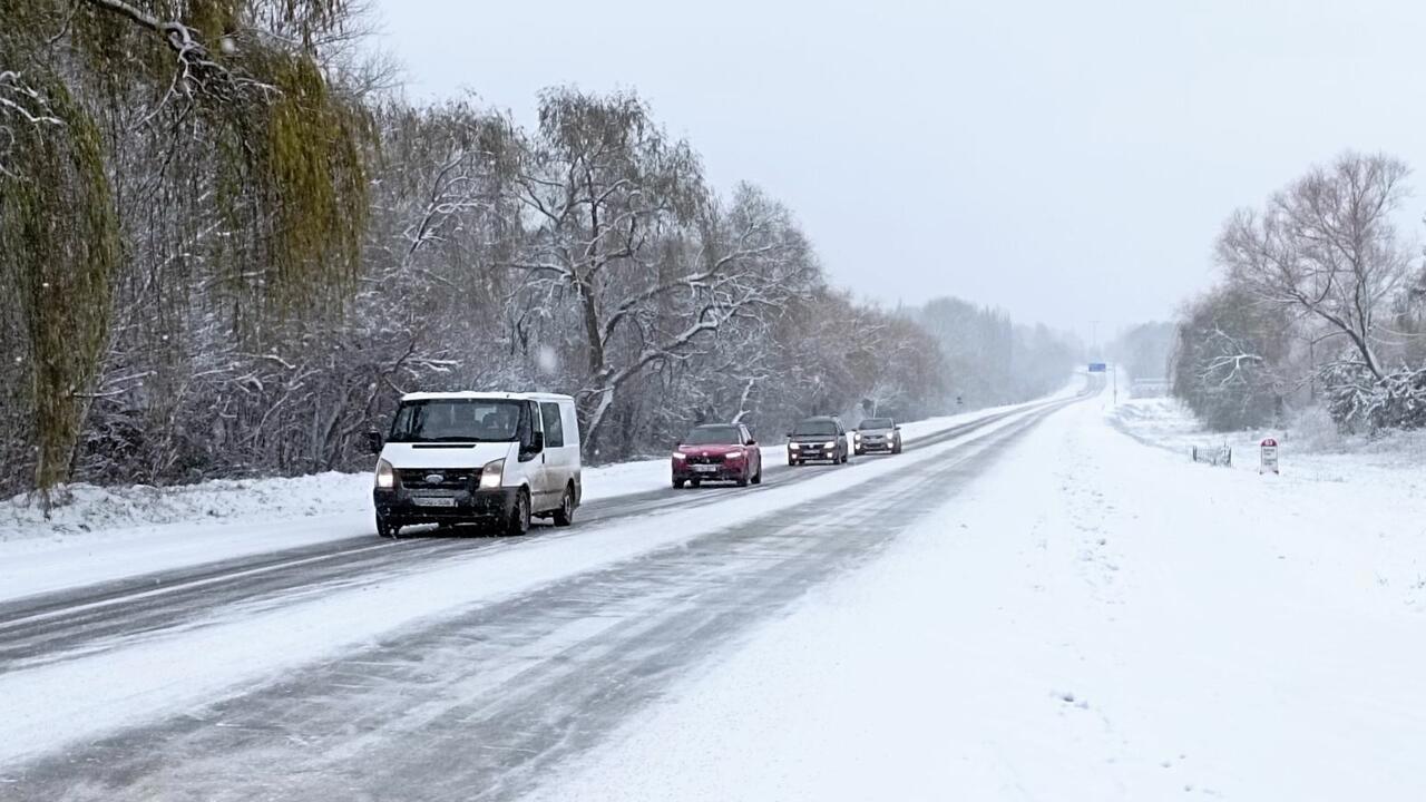 Foggy and snowy weather  on some roads in Moldova