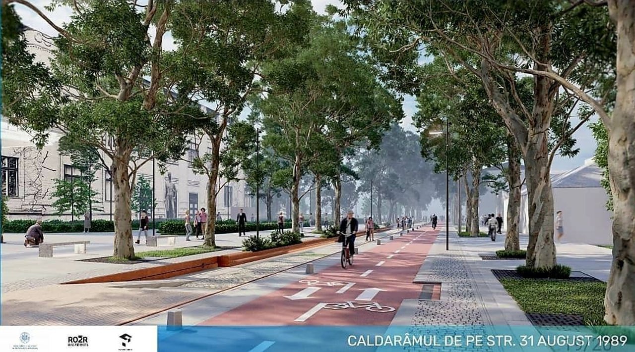 Un tronson al străzii 31 August, transformat în alee pietonală: Piste pentru bicicliști și caldarâm istoric între str. Pușkin și Bănulescu-Bodoni